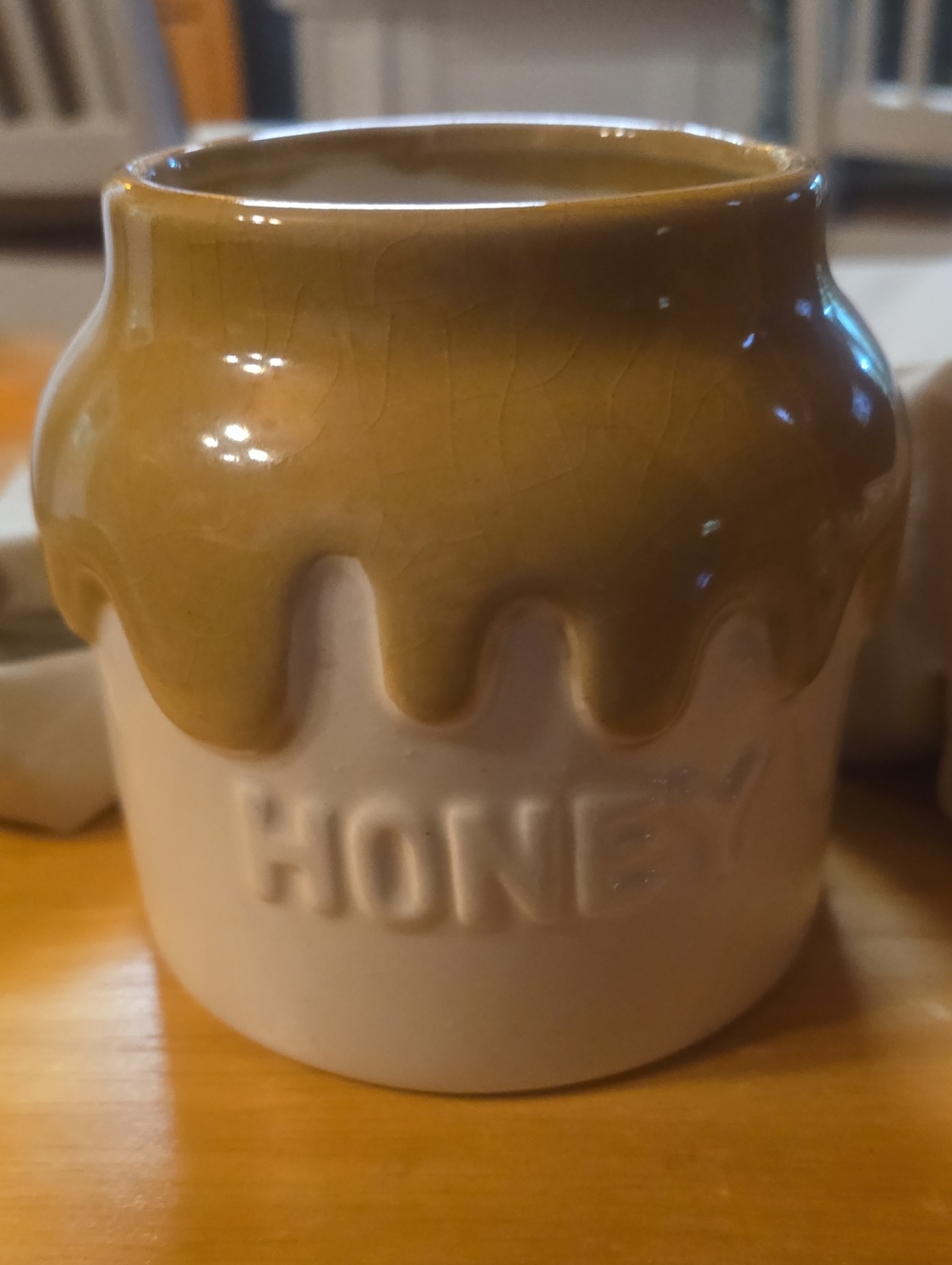 Cream Ceramic Honey Jar with Honey Drip Glaze Marked Teleflora 1981 Japan